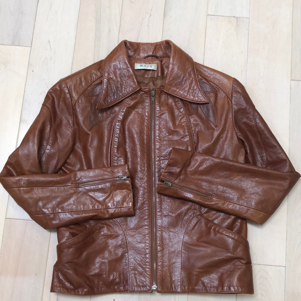 Classic Brown Leather Jacket - Women’s Zip Front Coat